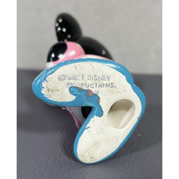 Vintage Disney Ceramic Minnie Mouse Figurine Pink Polka Dot Dress Blue Shoes - Picture 9 of 9